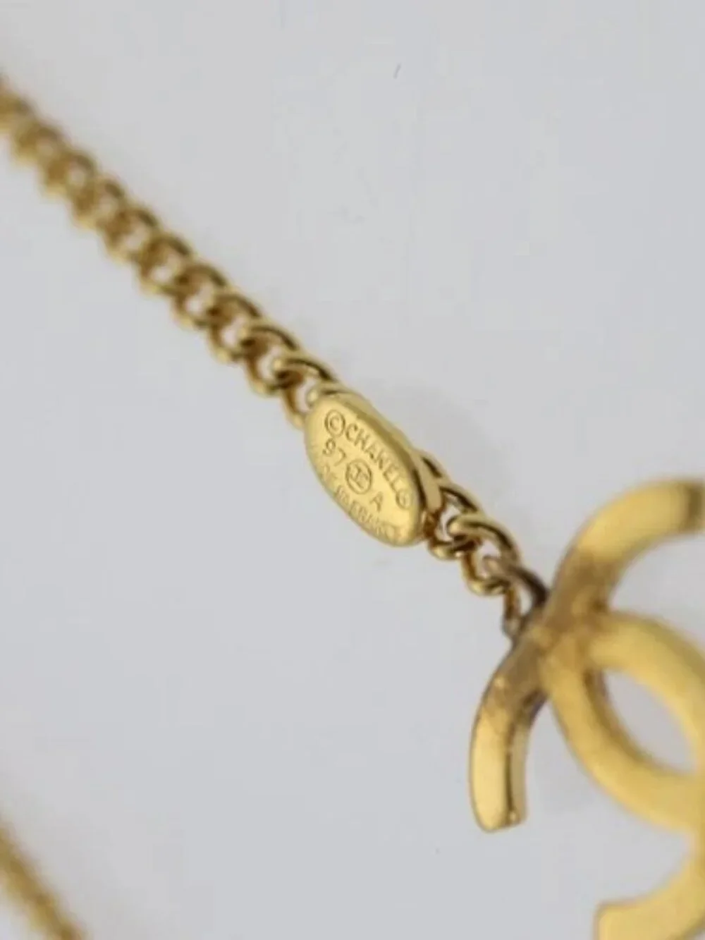 CHANEL COCO Mark Stone Necklace Gold CC Auth am5561V